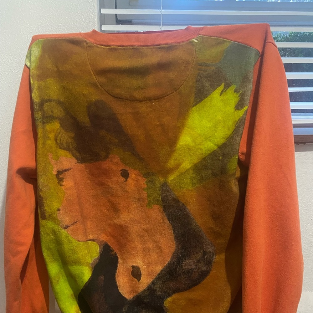 Orange Blackburn v neck sweatshirt, large with a mural on the back